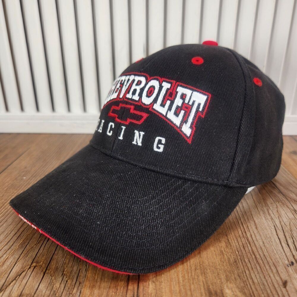 Chevrolet Racing Hat Cap Strap Back Black Bowtie GM Cars Trucks Sports Auto Logo